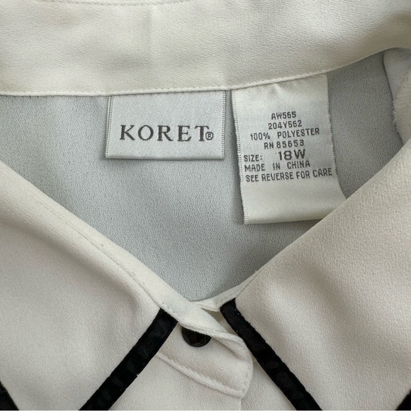 SOLD Koret VTG Ivory Floral Embroidered Button Up Shirt 18W Contrast Trim Blouse - Picture 4 of 6